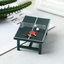 1 Set de Mesa de Tenis de Mesa en Miniatura de Resina con Raquetas y Pelotas, Modelo de Escena Miniatura Creativa Decorativa de Mesa de Ping Pong - A - Ver 10