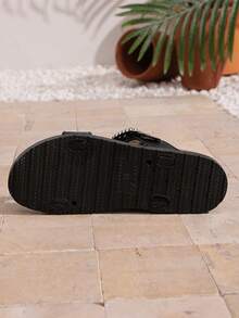 Sandalias planas de moda para mujer con tira adornada con rhinestones - Negro - Ver 7