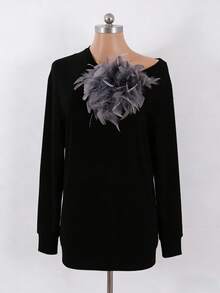 1 Stück modische & elegante handgefertigte Feder Brosche Haarspange, farbenfroher Oversized Blumen Dekor als Accessoire für Frauenkleidung - Federblume - Übersicht 27