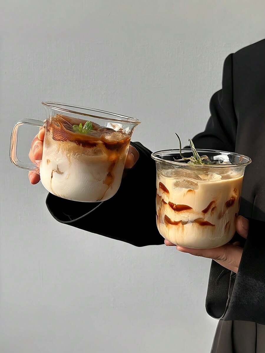 1个带把手玻璃咖啡杯，简约透明耐热饮水杯，适合家用、冰咖啡、拿铁等饮品 - 彩色 - 查看 1