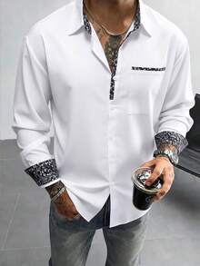 Áo sơ mi nam dài tay cổ bẻ cài một hàng khuy, kiểu dáng thường ngày, đa năng, thích hợp mặc hàng ngày. - trắng - Xem 4