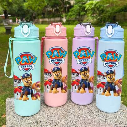 Paw Patrol 1个汪汪队立大功800毫升/27盎司防漏按压式水瓶，轻便耐用塑料材质，可爱卡通设计，适合健身、跑步、篮球等运动，便携时尚，生日、母亲节、毕业典礼礼物，运动补水装备（部分配件随机发货）