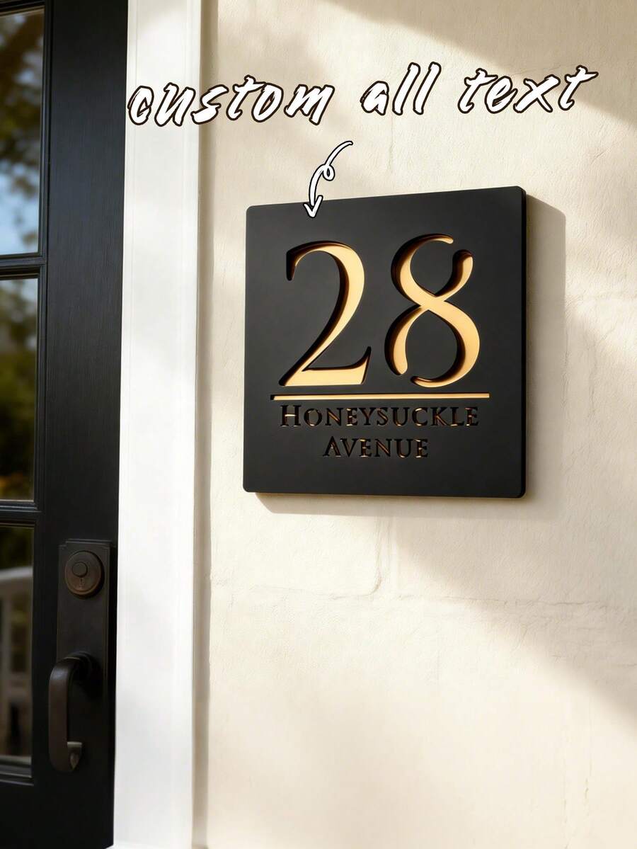 Laser Cut Matte Black And Copper Mirror Embossed Room Number Plate/Door Sign - Multicolor - View 1