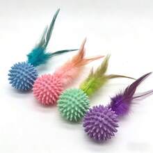 Pet Feather Toy Ball With Elasticity, Interactive Cat Toy Ball, 4 Colors Soft Feather Play Ball For Kitten Cats Indoor Playing - Random Color - View 1