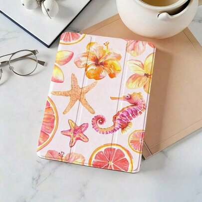 1pcs Tropical Flowers Starfish Fruit Pattern  And  Tablet |   Flip Cover Doubles As A Stand |   Features A P Slot |   Compatible With  Pro M4/ Pro 6th/ Pro 5th/ Pro 4th/ Pro 3rd/ Pro 2nd/ 11th/ 10th/ 9th/ 8th/ 7th/ 7th/ 6th/ 5th/ 4th/ 3rd.Holiday Accessories.