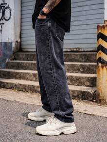 Bag Balloon Jeans Wide Straight Cut Carpenter UNISEX - Dark Wash - View 2