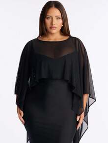 Awevudst Women High Low Capelets Shawls And Wraps For Evening Dress Chiffon Cape Sheer Shawl Wedding Bridal Shawl Cape Evening Dress Capelets 3 Multi-Ways Shawl Bridesmaids Capelet Scarf - màu đen - Xem 9