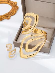 1 Set European And American Exaggerated Geometric Hollow Women Bangle Bracelet Set - Yellow Gold - View 1