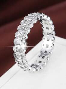 1 chiếc nhẫn nữ thiết kế hình vuông hình học đính đá Cubic Zirconia. - Nhiều màu - Xem 17