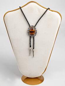 1件复洛克风格椭圆形波洛领带，男士西部牛仔合金编织绳项链，配饰 - 款式二 - 查看 6