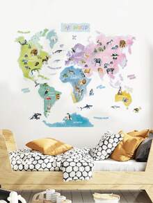 1pc/2pcs Large Size PVC Removable Wall Sticker, Cartoon Animal Map Decal For Kids Room Classroom, Interesting Early Education Knowledge, Cute Bear Driving With Deer, Fantasy Wallpaper, Suitable For Bedroom, Living Room, Study, Dining Room, Bathroom, Home Wall Decor - Multicolor - View 16