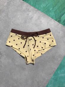 Bộ bikini chấm bi cổ điển dành cho nữ, màu vàng và nâu, đồ bơi thời trang phù hợp cho các buổi tiệc bơi và kỳ nghỉ hè ở bãi biển. - Vàng nhạt - Xem 8