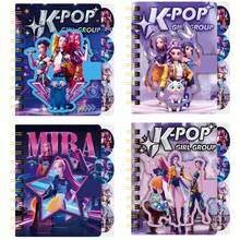 Hasbro 一套4本K-POP A7卡通动漫女孩螺旋笔记本，星形内页，磁扣设计，适合初学者，可作礼物——可爱卡通人物笔记本，非常适合作为学生和办公室礼物 - 彩色 - 查看 5