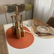 Bộ 2/4/6 tấm lót bàn hình bầu dục dệt, kích thước 12x18 inch, tấm lót bàn ăn hình bầu dục, khăn ăn màu đỏ, khăn ăn màu trắng, tấm lót bàn dệt tự nhiên chịu nhiệt, thích hợp cho các buổi họp mặt gia đình, đám cưới, tiệc tùng (màu kaki) - Màu Khaki - Xem 2