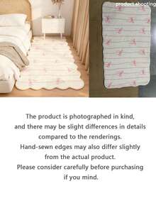 1pc Pink Bow Decor Carpet, Cream White Base With Pink Wavy Lines And 3D Pink Bow Accents, Wavy Edge, Multiple Sizes Available, Decorative Rug, Bedroom Decor, Small Rug, Carpet, Home Decor, Living Room Rug, Bedroom Rug, Living Room Decor, Outdoor Rug, Washable Rug, Custom Size With 1-5cm Tolerance - Multicolor - View 3