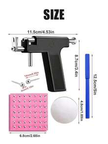 1 Set 98pcs Reusable Ear, Body, Nose, Navel, Lip, Tongue Piercing Gun Machine Supplies Toolkit, Includes Earrings, Professional Sterile Piercing Tools - 藍色 - 查看 8