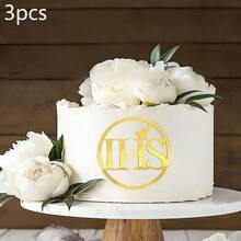 1pc/3pcs Gold Mirror Acrylic Cross Dove IHS Baptism Cake Toppers,For Baptism Communion Theme Party DIY Cake Dessert Decoration Supplies - Multicolor - View 13