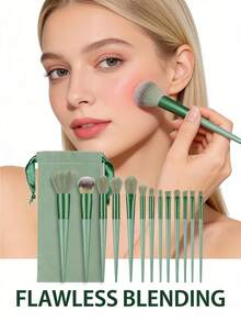 18/20 Stück neutraler grün/brauner Luxus Make-up Pinsel-Set, inklusive Samt Puderpuff, Foundation/Rouge/Lidschatten Pinsel, weiche synthetische Haarpinsel, mit tragbarer Aufbewahrungstasche, kein Ausfall, nahtlose Vermischung, matter Retro-Finish professionelles Make-up Werkzeug-Set, geeignet für tägliches Make-up, Friseursalon, Reisen, Ramadan, Eid, Ostern, Muttertags Geschenk - Verschiedenfarbig - Übersicht 8