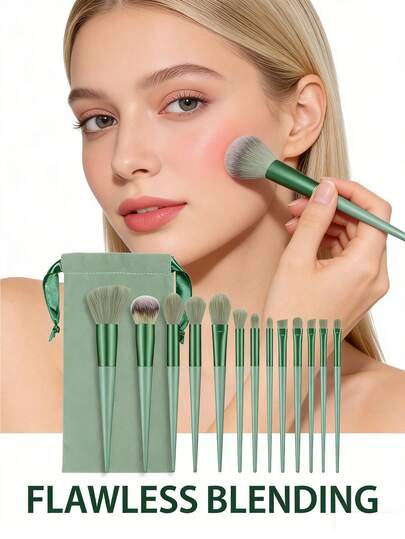 Bộ cọ trang điểm cao cấp 18/20 món màu xanh lá cây/nâu trung tính, bao gồm bông phấn nhung, cọ nền/má hồng/phấn mắt, lông tổng hợp mềm mại, kèm túi đựng di động, không rụng lông, tán màu mượt mà, bộ dụng cụ trang điểm chuyên nghiệp với lớp phủ mờ cổ điển, thích hợp cho trang điểm hàng ngày, salon tóc, du lịch, Ramadan, Eid, Lễ Phục Sinh, quà tặng Ngày của Mẹ.