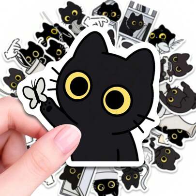 50 miếng dán hình mèo đen dễ thương, decal vinyl chống thấm nước đẹp mắt dùng cho bình nước, laptop, ốp điện thoại, ván trượt, sổ tay, hoàn hảo cho người yêu mèo, decal trang trí động vật cho đồ thủ công DIY, sổ lưu niệm, văn phòng phẩm và trang trí đồ dùng cá nhân.