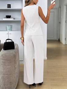 Women's 2 Piece Sets Summer Work Clothes Sleeveless Blazer Vest Pants Suits Spring Business Casual Outfits - White - View 2