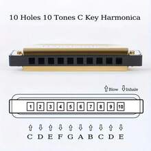 Beginner Harmonica - 10 Hole C Key Professional Blues Harmonica, Comes With Harmonica Case, Perfect For Beginners And Professionals, Metal Chromatic Harmonica, Wind Instrument, Mini Instrument, For Music Performance, Instrument Accessories And Student Gifts - Multicolor - View 4