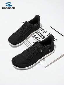 HOBIBEAR Giày thể thao nữ casual, giày vải đen tối giản kiểu Mỹ, dáng rộng, đế bằng, đế mềm chống trơn trượt, thích hợp cho dạo phố. - Đen và trắng - Xem 5
