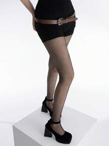 Quần legging lưới co giãn cao cấp, ôm sát, hở ngón, thích hợp cho khiêu vũ Latin, màu đen/nâu/màu da, cỡ lớn, kèm quần tất mỏng, quà Giáng sinh. - màu đen - Xem 2