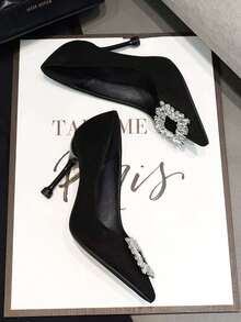 女士尖头高跟鞋，春秋季新款百搭性感细跟套脚鞋，黑色 - 黑色 - 查看 6