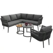 Garden Lounge Set For 5-6 People, Large Outdoor Sofa Set, 6-Tier Sitzgruppe Mit Wasserfester Sitzbank Und Kissenset, Modular Ecksofa Set Für Terrasse Balkon, Grau - Gray + Metal + Olefin - View 7