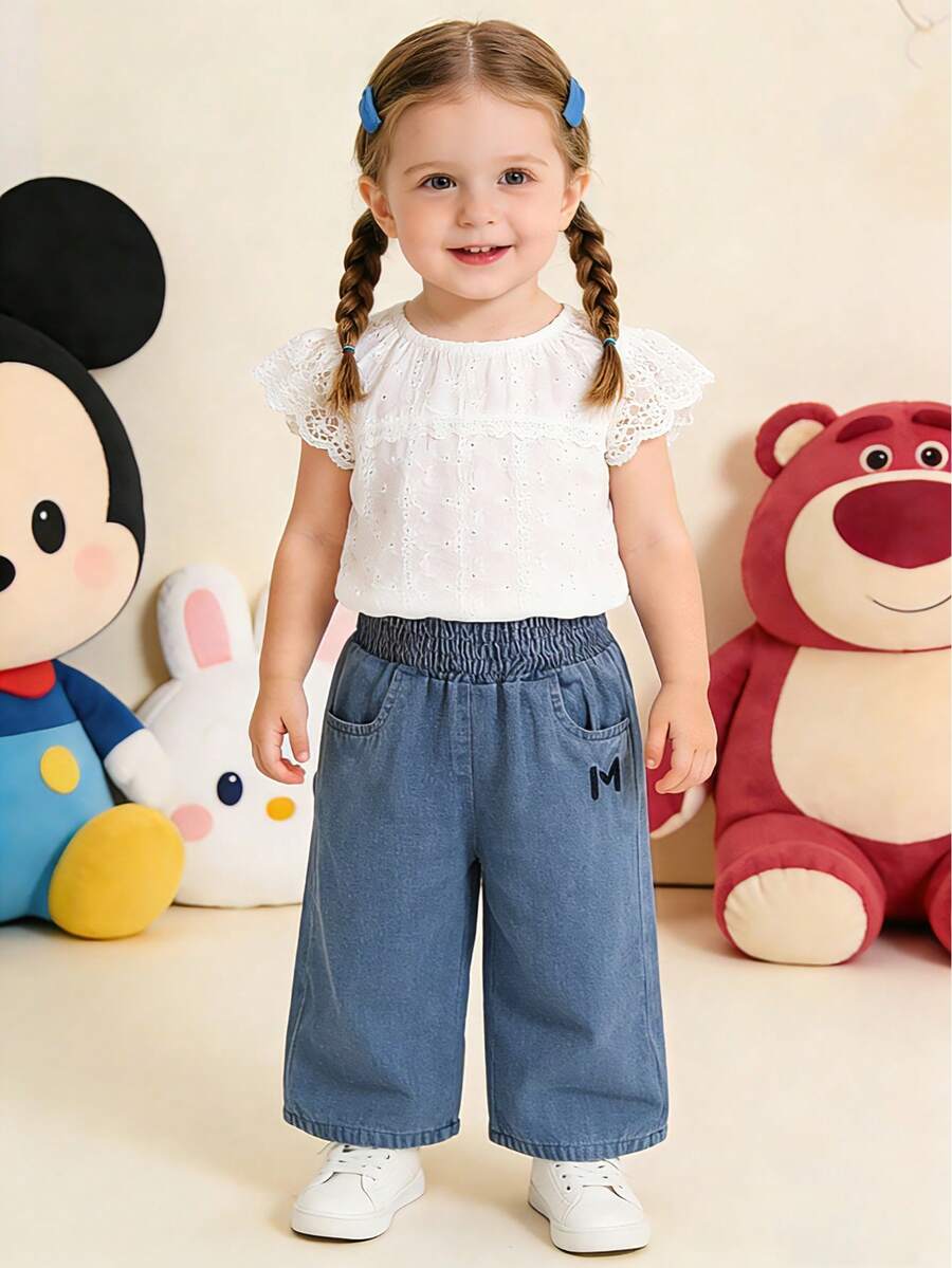 Quần denim thường ngày thêu chữ mới cho bé gái