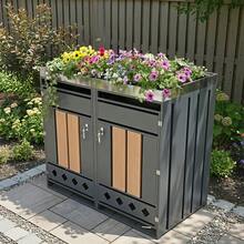 Container Storage Unit, With Lock, Two Doors, Plant Area, Door Panel With Vertical Wood Grain, Hollow Diamond-Shaped Base. - 灰色 - 查看 3