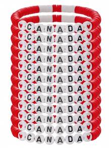 Set de 12 piezas de pulseras elásticas de arcilla suave con cuentas de letras de estilo country en colores variados, adecuadas para la Copa del Mundo, regalos, uso diario - Multicolor - Ver 8