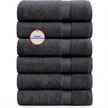 100% Cotton Bath Towels, 24x48 Pack Of 6 Towels, Quick Dry, Highly Absorbent, Soft Feel Towel, Gym, Spa, Bathroom, Shower, Pool, Luxury Soft Towels (Grey, 24x48-6 Pack) - Xám - Xem 1