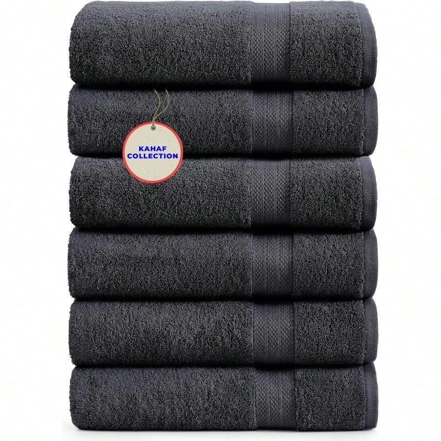 100% Cotton Bath Towels, 24x48 Pack Of 6 Towels, Quick Dry, Highly Absorbent, Soft Feel Towel, Gym, Spa, Bathroom, Shower, Pool, Luxury Soft Towels (Grey, 24x48-6 Pack) - Xám - Xem 1