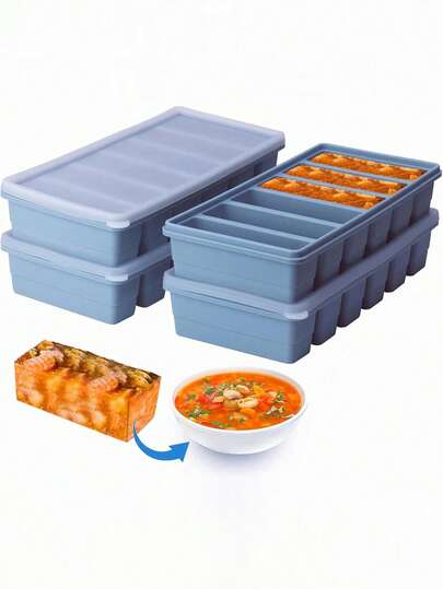 1pc Silicone Ice Cube Tray With Lid, Suitable For Making And Freezing Various Sauces And Other Dishes, Can Make 6 Portions Of 1/2 Cup Ice Cubes, Suitable For Freezing And Storing Soups, Sauces, Broths, Leftovers