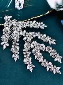 1pc Handmade Silver Rhinestone Bridal Hair Comb, Suitable For Weddings And Parties,Summer,Beach - Silver - View 4