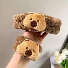 Bộ 3 món đồ chơi nhồi bông hình chuột lang nước dễ thương: băng đô cài tóc, vòng đeo tay, đồ dùng phòng tắm và trang điểm. - màu nâu - Xem 3