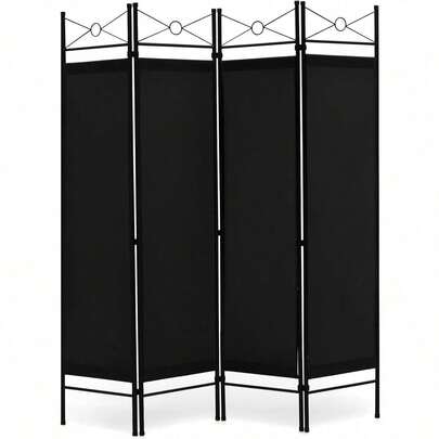 4 Panel Folding Room Divider, Movable Privacy Screen Partition For Living Room Bedroom Office, Black