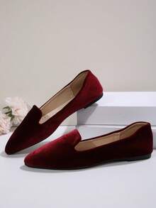 Women's Pointed Toe Patterned Flat Shoes, New Autumn Outdoor Daily Loafers, Fashion Fabric Soft Bottom Driving Shoes, Comfortable Versatile Slip-On Shoes, Suitable With Dresses, Lightweight Breathable Office Shoes, Mother's Day Gift, Random Pattern - Burgundy Velvet - View 8