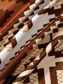 女士几何复古印花V领无袖连衣裙 - 白色 - 查看 6