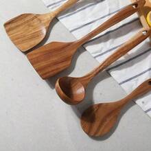 Wooden Cooking Utensils, Wooden Kitchen Tools Cooking Set Non-Stick Pot Spatula, Kitchen Supplies - Brown - View 5