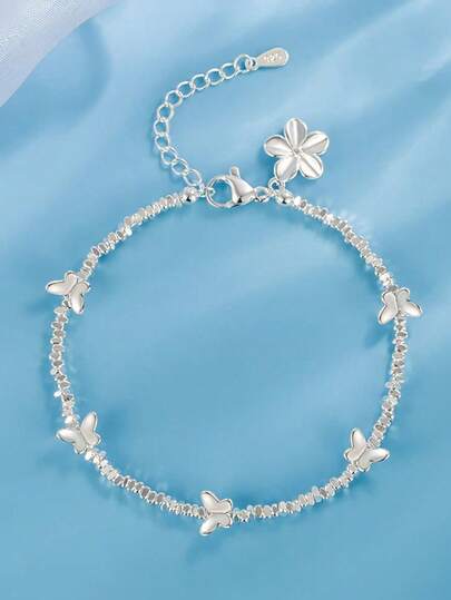 纯银花朵蝴蝶断枝手链，轻盈奢华小众设计，精致百搭，高端风格，闺蜜手链，母亲节礼物佳选。