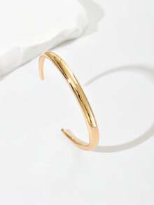 1pc Minimalist Smooth Copper Bangle Bracelet, Suitable For Vacation And Daily Wear - Gold - View 3