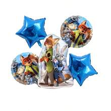 生日派对用品套装，包含朱迪·霍普斯和尼克·王尔德生日快乐横幅、铝箔数字气球和卡通人物装饰品，适合色彩缤纷的卡通主题庆祝派对装饰。 - 如圖 - 查看 4