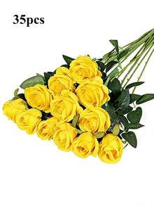 40/20/15 bông hoa hồng nhân tạo, đầu hoa giả màu vàng với lá xanh, dùng để tự làm bó hoa cưới, bó hoa Ngày của Mẹ, quà tặng Ngày Valentine, cắm bình, trang trí bàn, tiệc cưới, tiệc sinh nhật, trang trí nhà cửa và sân vườn, cây cảnh nhân tạo. - Màu vàng - Xem 13