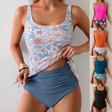 Women's Fashion Printed Drawstring Bikini Sets High Waist Ruched 2 Piece Swimwear European Style - 花色 - 查看 2
