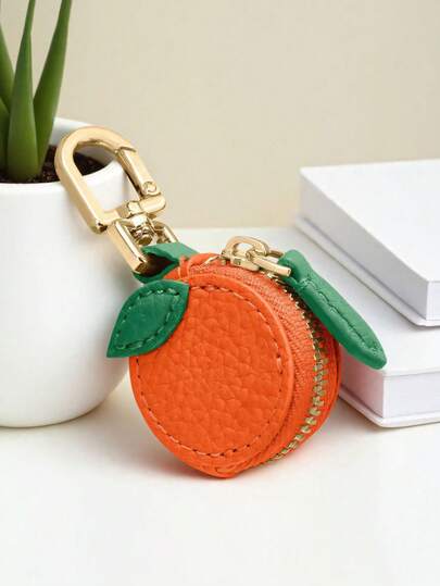 CHARM INFINITE Mode Orange Frucht Design Schlüsselanhänger Geldbörse Kompakte kleine Geldbörse Leicht tragbar Kartenetui Tägliche Reise Outdoor Tragetasche für Frauen Mädchen