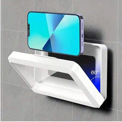 1Pc Punch-Free Waterproof Anti-Fog Shower Phone Holder, 360° Rotatable High-Sensitivity Touch Screen Wall Mount Case, Universal Bathroom & Kitchen Wall Storage Bracket, Fits Up To 6.8 Inch Phones, Compatible With IPhone 14 13 12 11 Pro Max XS XR, Household Bathroom Accessory Gift