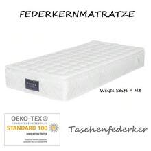 Upholstered Bed With Its Upholstered Headboard, Single Bed With Slatted Base, 90x200cm, In Linen, Medium Firm (With Spring Mattress) - Blue - View 10